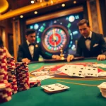 Engaged players at gamebaidoithuong.trading table showcase excitement with poker chips and cards.