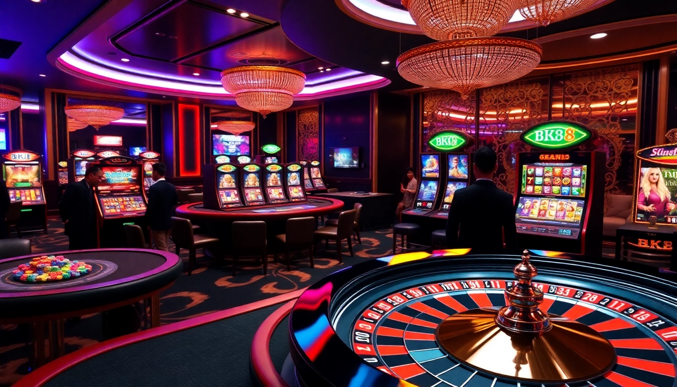 Players enjoying a lively game at the BK8Thai online casino, showcasing vibrant graphics and tables filled with chips.