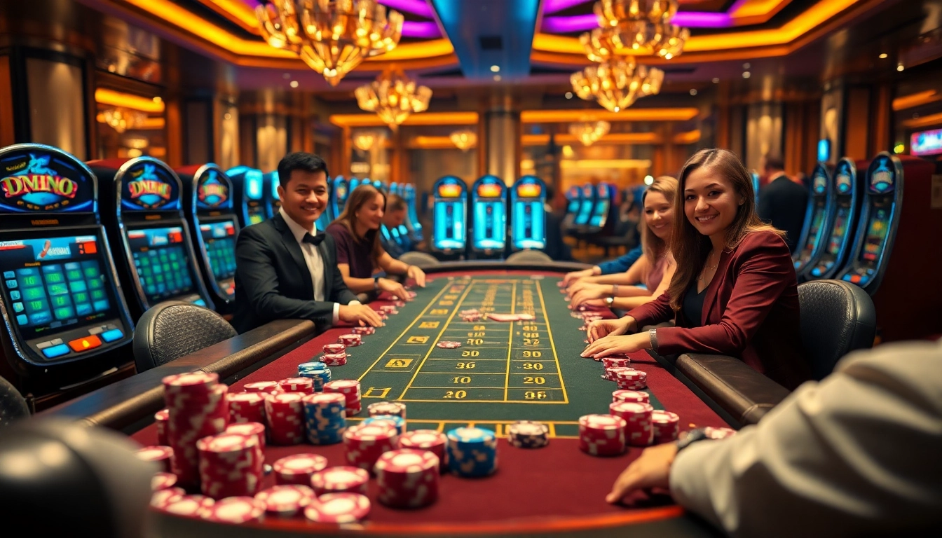 Experience the thrill of DH88 casino gaming with vibrant tables and excited players in an upscale setting.