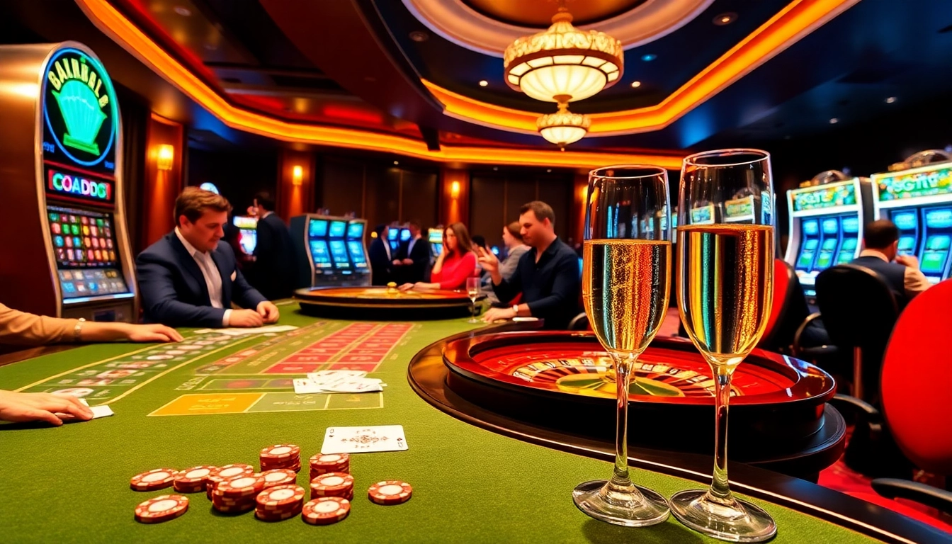 Engage in thrilling casino games at SOIBET, featuring roulette wheels, poker chips, and vibrant ambiance.