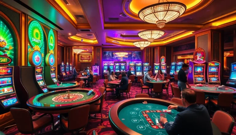Experience gambling excitement on https://mk8.ac/ with luxurious casino visuals featuring tables and slot machines.