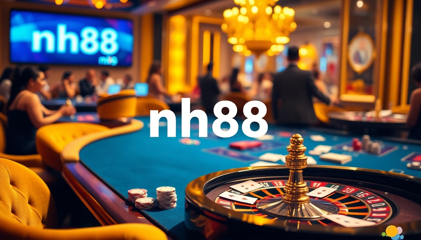 Players enjoying high-stakes games at a luxurious casino table featuring nh88 elements.