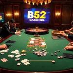 Experience the excitement of b52 gaming at an elegant casino table with poker and roulette.