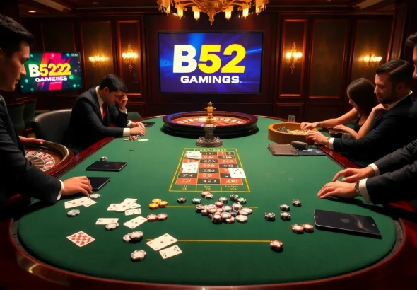 Experience the excitement of b52 gaming at an elegant casino table with poker and roulette.