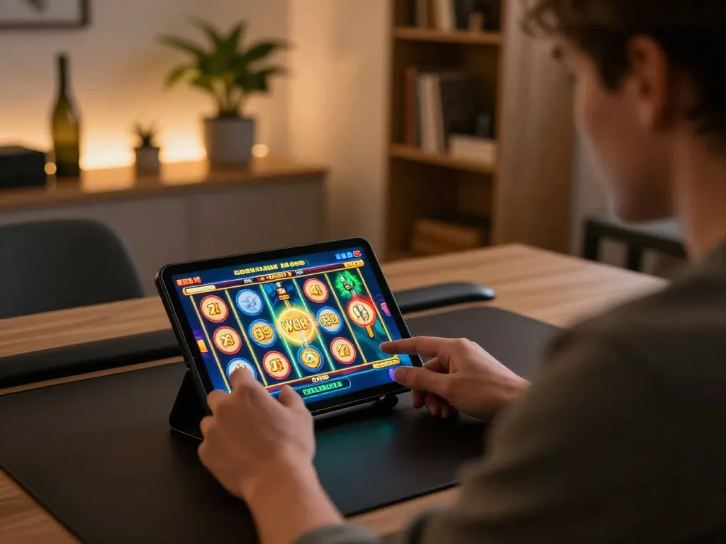 Engaging with the W69 online slot game in a modern home setup.