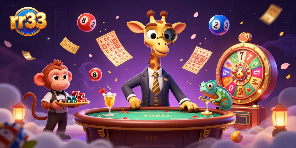 Join the action at rr33 with a vibrant 3D illustration of a high-roller casino scene merging slots and poker.