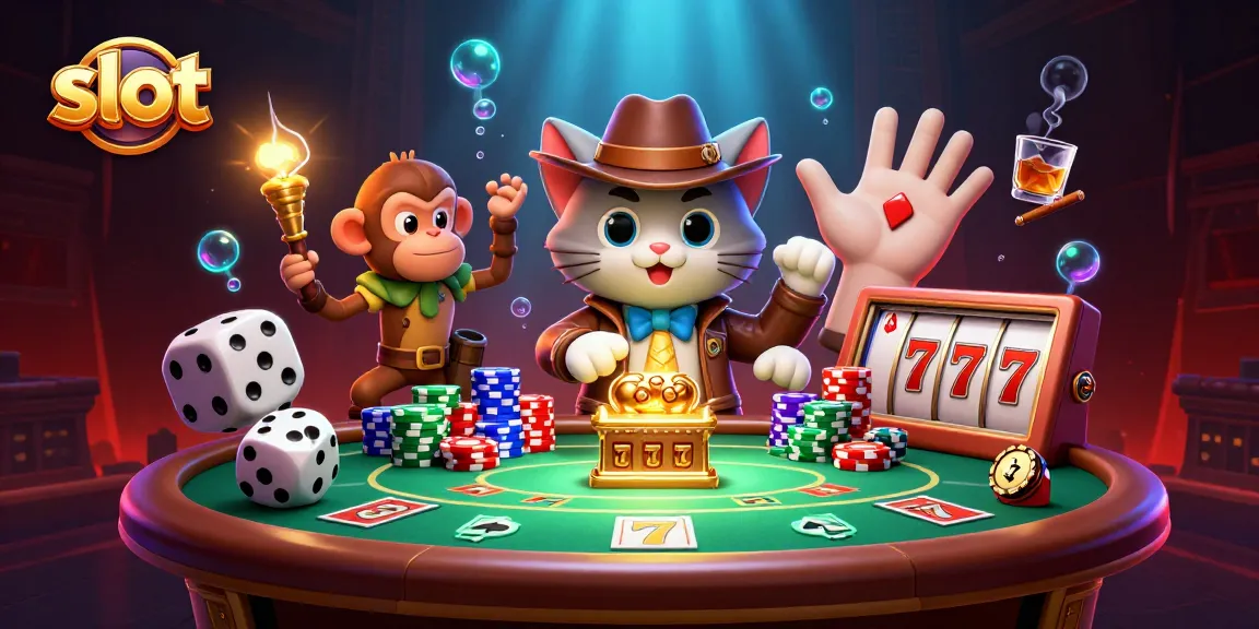 Spin and win at the slot-themed casino with a cat archaeologist and monkey companion.