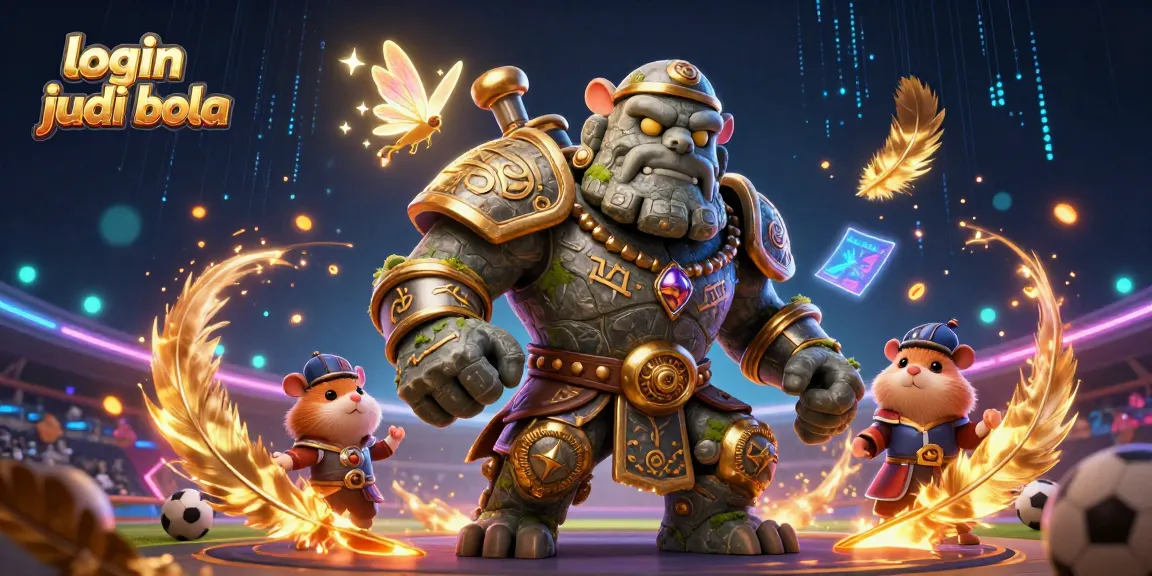 Engage in login judi bola with a dynamic scene showcasing gambling excitement and fantasy elements.